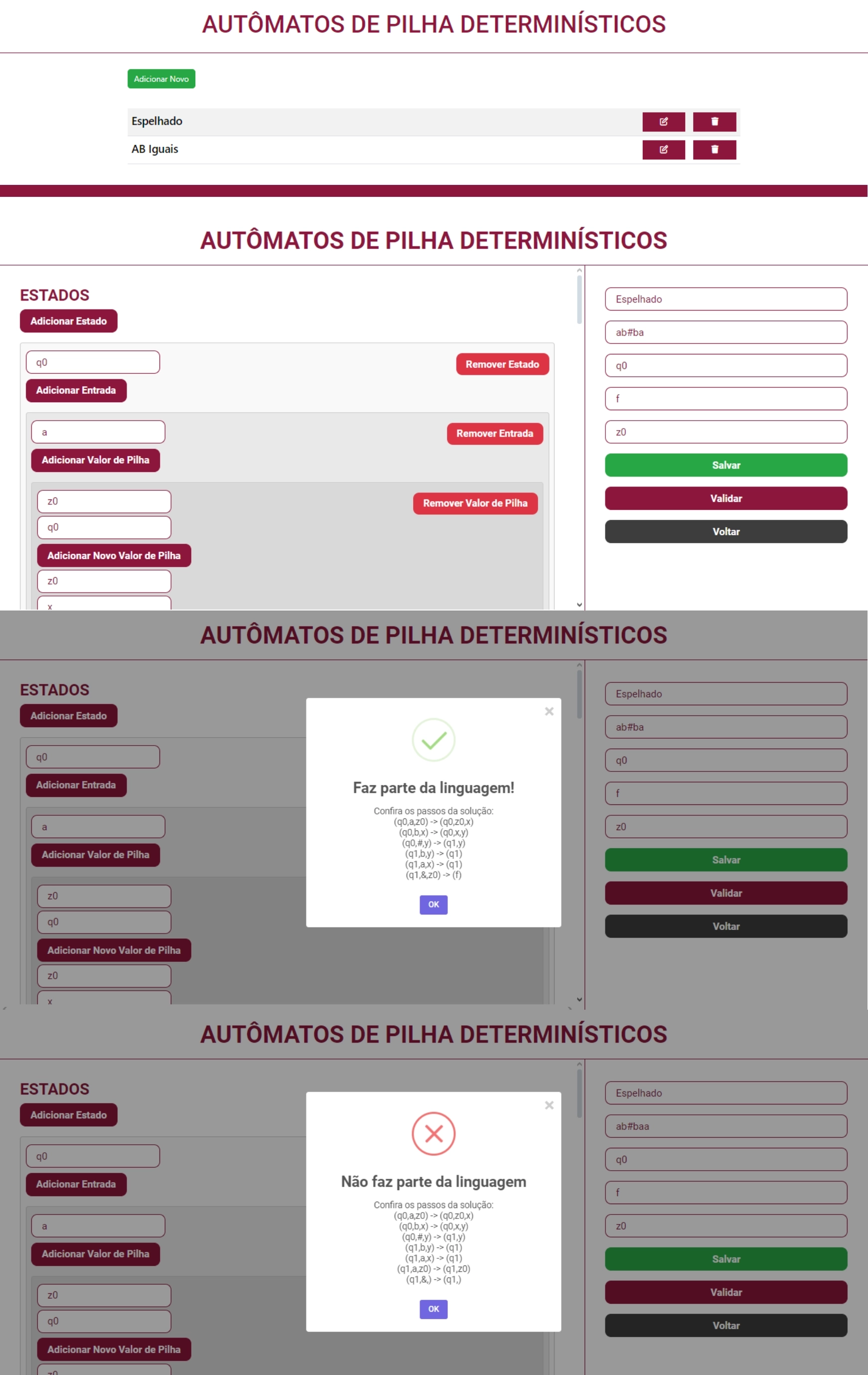 Ferramenta para gerar e validar automatos